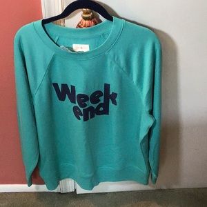 NWT Lou & Grey graphic oversized turquoise colored sweatshirt says Weekend